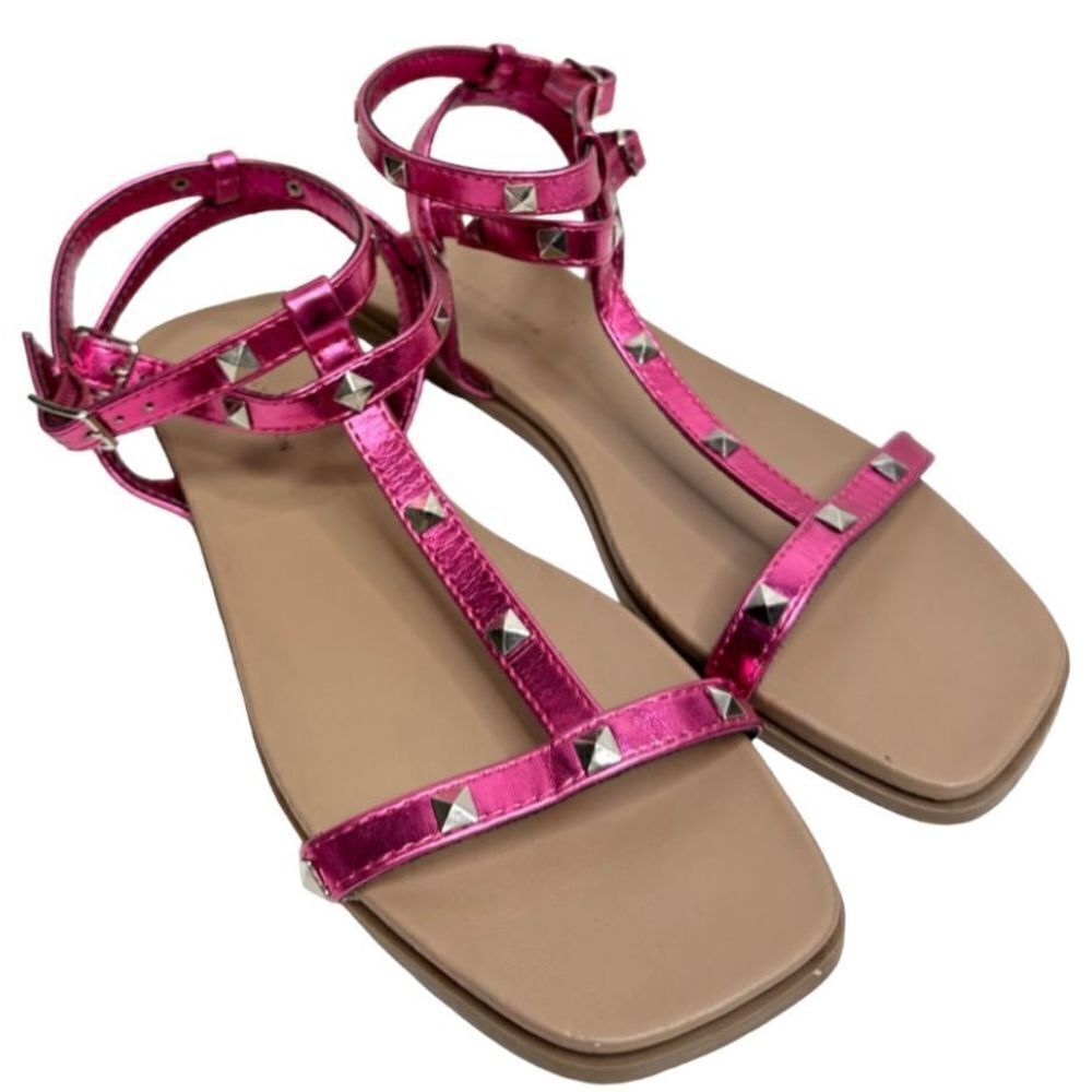 14th & Union Sandals Womens Size 7 Finley Metallic Pink Studded Detail‎ Open Toe